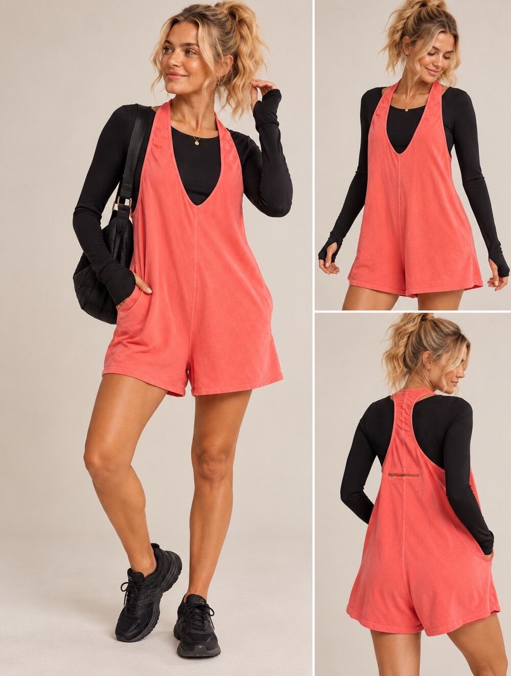 FP Movement NWT Free People Hot Shot Halter Romper Open Back Hibiscus Pink